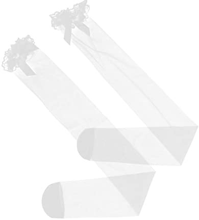 jojofuny 1 Paar Strümpfe Enge Socken Schnüren Oberschenkelhohe Socken Aus Spitze Akzent Schiere Oberschenkel Durchsichtige Oberschenkelhohe Socken Krawatte Nylon Strumpfhose Weiß Fräulein