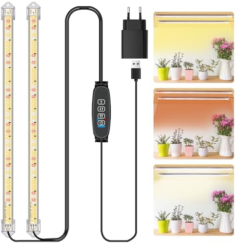 Lampada per piante a 2 barre LED, luce per piante da interno, luce di crescita a spettro completo con timer di accensione/spegnimento automatico 3/9/12H, 10 livelli dimmerabili per piante grasse
