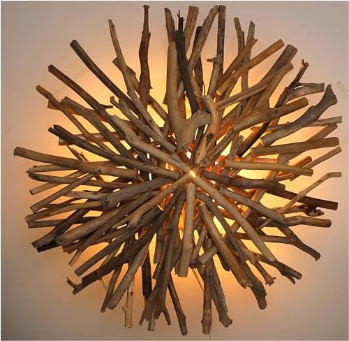 GURU SHOP Wandlampe/Wandleuchte/Wandleuchte, in Bali Handgefertigt aus Naturmaterial, Treibholz, Baumwolle - Modell Marina, Baumwollstoff, 60x60x20 cm, Wandleuchten
