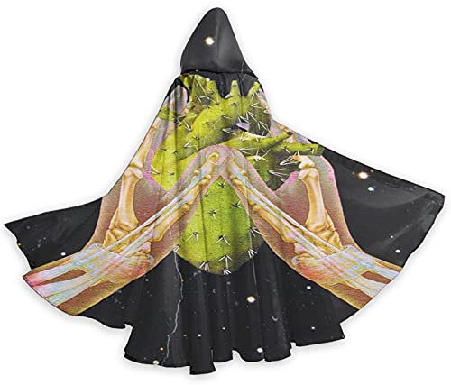 RFSHOP Galaktischer Handknochen hält das Herz eines Kaktus Halloween Kapuzenumhang Erwachsene Herren und Damen Umhang Cosplay Party Supplies Kleid Kleidung Geschenk Kostüme