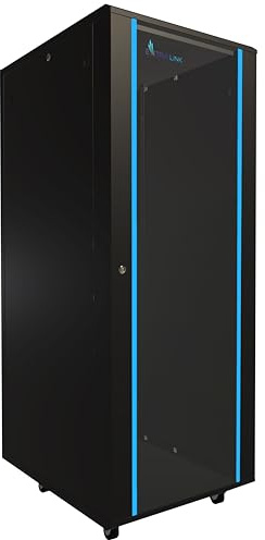 Netzwerkschrank 19 Zoll 32 HE 600x800 freistehend abnehmbare Seitenwände selbstmontierender Rahmen Serverschrank 19 Zoll für Switches UPS Server gehärtetes Glas Schwarz Rack 19 Zoll