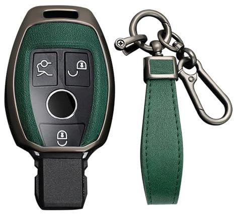 KUNIO Autoschlüsselhülle Passt für Mercedes A B C E S G R Klasse AMG CLA GLC GLA GLK CLK GLE SLK GLS W204 W211 W164 Schutz Metall Schlüsselcover Schlüsseletui Schlüsselanhänger A Grün