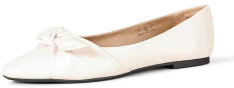 Amazon Essentials Women's Pointed Toe Bow Ballet Flats, Off-White, 12