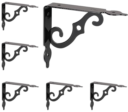 Relaxdays Regalträger, 6er Set, Regalhalterung für die Wand, Metall, dekorativ, Regalwinkel HBT: 11x2,5x14 cm, schwarz