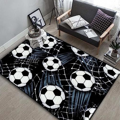 3D Teppich Kinder Jungen Groß Kinderzimmer Gaming Teppich Schlafzimmer Dekoration Wohnzimmer Kurzflor Krabbelmatte Modern Weich Kinderteppiche Waschbarer Schwarz-Weiß-Fußball 23,6 X 35,4 Zol -2Q4X+R0L