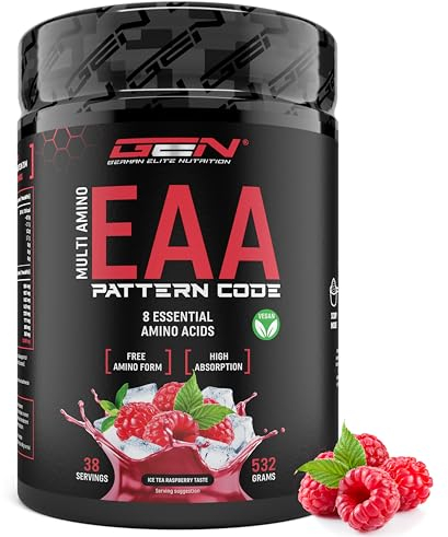 EAA Pulver - 532 g - Ice Tea Raspberry - Human Code Formel - Alle 8 essentielle Aminosäuren - Amino Workout Drink - Leckerer Geschmack - Vegan