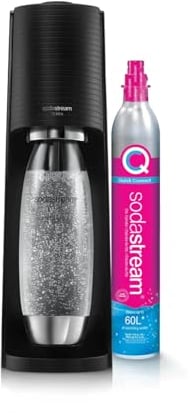 SodaStream TERRA Machine à Eau Pétillante et Soda | Pack 1 Bouteille 1L Finition Acier Inoxydable Compatible Lave-Vaisselle + 1 Recharge de Gaz 60L à Clipser | Noire