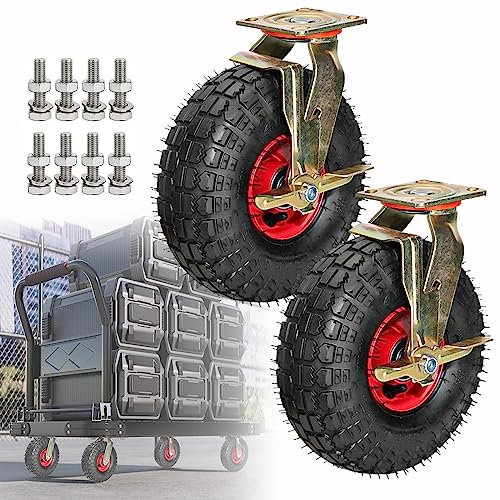 Juego de 2 ruedas industriales giratorias de alta resistencia, rueda silenciosa neumática altamente elástica, rueda de transporte con absorción de impactos, estilo vacío, resistent