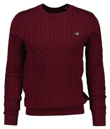 GANT Men's Cotton Cable C-Neck Pullover Sweater, Ruby red, XXXXXL