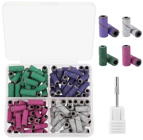 120 bandas de lijado pequeñas para taladro de uñas, mini bandas de lijado con brocas de mandril de 3,1 mm, bandas de lijado de lima de uñas de grano 80/120/180/240 para esmalte de uñas, manicura y