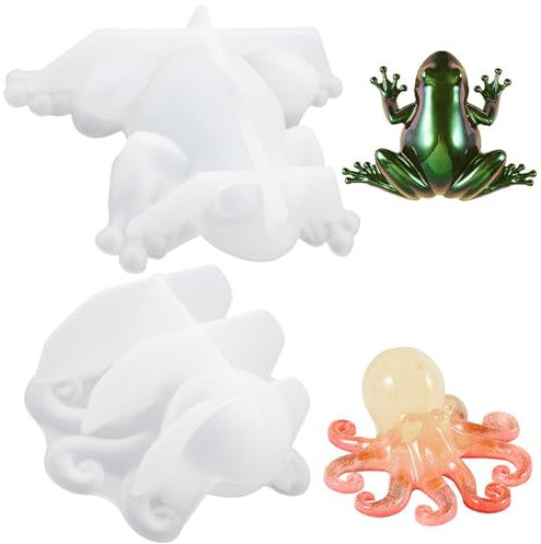 Fahibin 2pcs Octopus Frog Resin Moulds,3D Crystal Epoxy Resin Casting Mould,DIY Silicone Resin Casting Moulds,for DIY Home Decoration