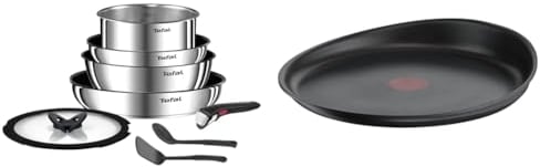 Tefal Ingenio Batterie de cuisine 8 pièces, Poêles, Casseroles, Poignée amovible & Ingenio Poêle à crêpe 27 cm, Induction, Revêtement antiadhésif, Fonte d'aluminium, Empilable