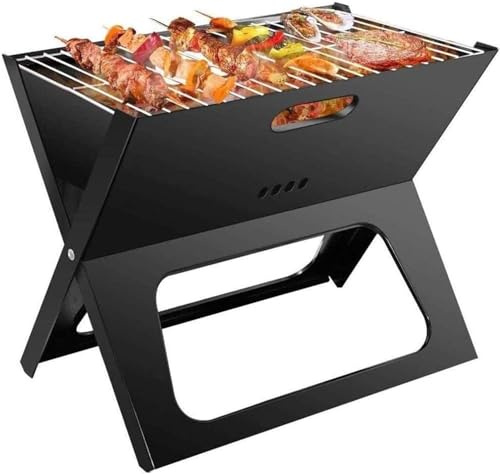 Faltbarer Holzkohlegrill - 44,5 x 30,5 x 35 cm - Tragbarer BBQ - Mini-Grill - Zusammenklappbarer Grill - Kompaktes Tischmodell für Outdoor - Tischgrill für Camping, Balkon & Picknick - Mattschwarz