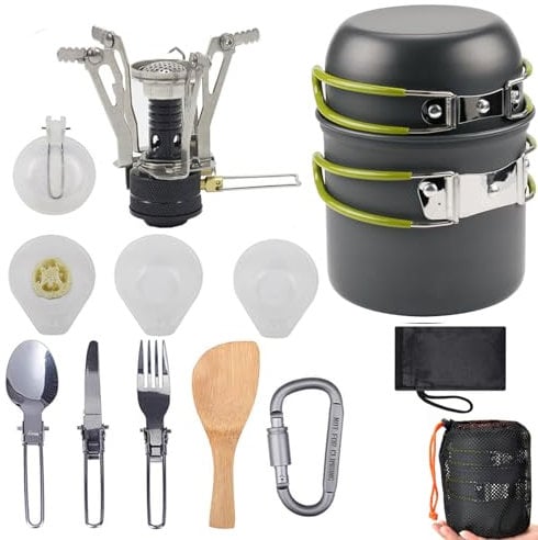 Camping,Casserole Camping,Gamelle Camping,Couverts Camping,Cuisinière Portable de Randonnée,Set de Casseroles et Poêles pour Camping en Acier Inoxydable,1-2 Personnes Cuisine en Plein Air et Pique