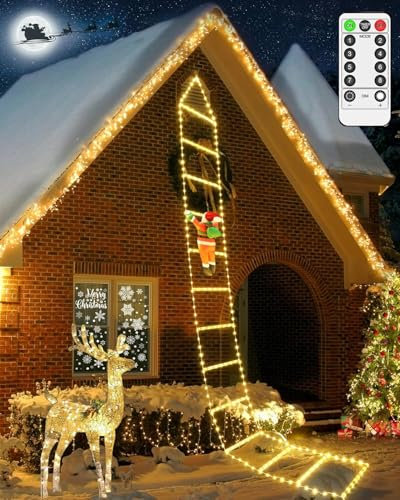 Auniq Weihnachtsmann Der Klettert mit Licht & Fernsteuerung, 9.8FT Santa Kletterleiter LED Weihnachtsmann Leiter Lichterkette Weihnachtsmann auf Strickleiter für Innen Außen Weihnachtsbaum Deko