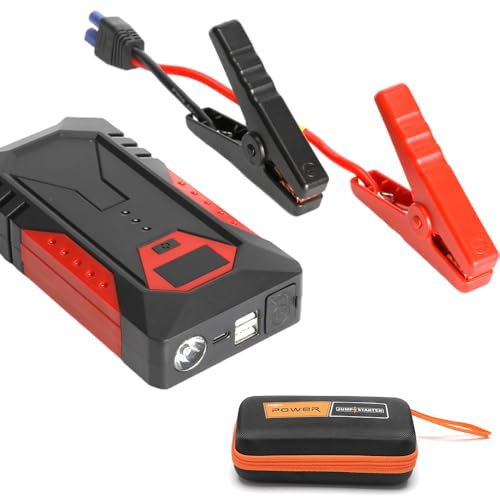 Power Bank di avviamento da 12 V, 1200 A, 18000 mAh, per auto (fino a 6 litri di benzina o 5 litri diesel), dispositivo di avviamento con torcia a LED, Power Bank (rosso)