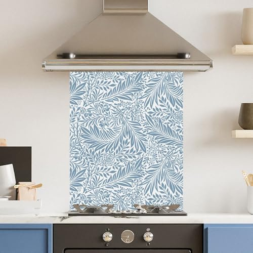 Toughened 6mm Glass Kitchen Splashback 60 x 75cm Blue Floral - Polished Edge Heat Resistant Back Splash for Cookers Hob