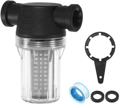 M METERXITY Water Pump Strainer with 100 Mesh Stainless Steel Filter Screen, 1/2 Inch Female NPT In-line Strainer for Garden Hose Outdoor RV Water Tank Pressure Washer [Black]