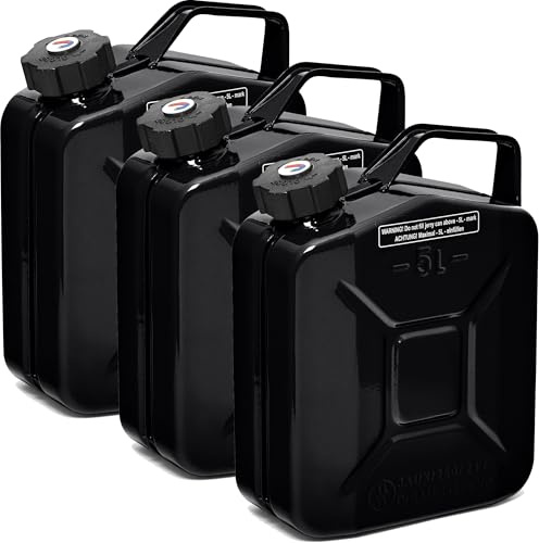 BW® Benzinkanister Metall 3x 5 Liter mit Schraubverschluss - Kraftstoffkanister Schwarz - RAL 9005 - TÜV-geprüft und UN-Zulassung - 0,8mm Stahl nach DIN 7274 - Made in Europe