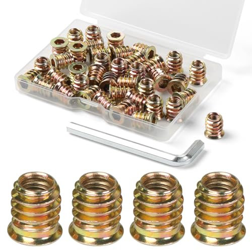 FOMGIIN Insert Fileté Bois M6 x 15mm, 40 Pièces Insert à Vis, Écrous à Visser, Inserts D'écrou Borgne Ecrou Hexagonal, Douille Filetée Visser Metal Zinc Intérieur Manchons, pour Meubles en Bois