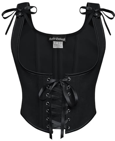 Scarlet Darkness Women's Underbust Corset Top Renaissance Medieval Lace-up Boned Fairycore Pirate Corsets Solid Black Size 16