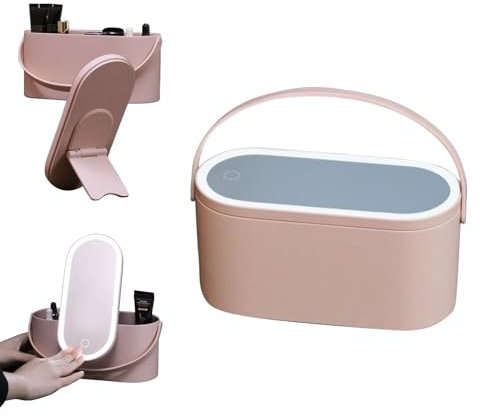 Kosmetiktasche mit Beleuchtetem Spiegel, Make Up Tasche mit Abnehmbar Allein Verwenden LED Licht Spiegel, Tragbare Reise Kosmetikkoffer, Schminktasche Organizer Geschenk für Frauen (Rosa)