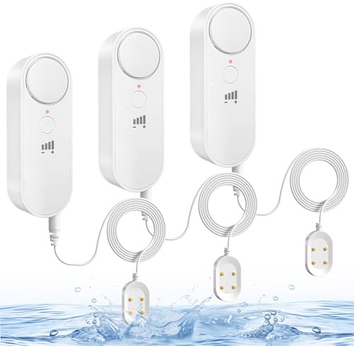 DAYTECH Wassermelder, 100dB Wasserwarner Wassersensor Alarm Wassermelder Wasseralarm Melder Batteriebetrieben für Keller Badezimmer, Waschküche, Küchen 3Pack (Batterien enthalten)