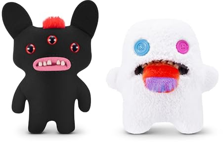 Fuggler Hairy Fuggs 2 Pack 9-inch Series 1 by ZURU (Oogah Boogah - Hairy Tongue and Reeko - Mohawk - Black), Funny Ugly Monster Plush Toy