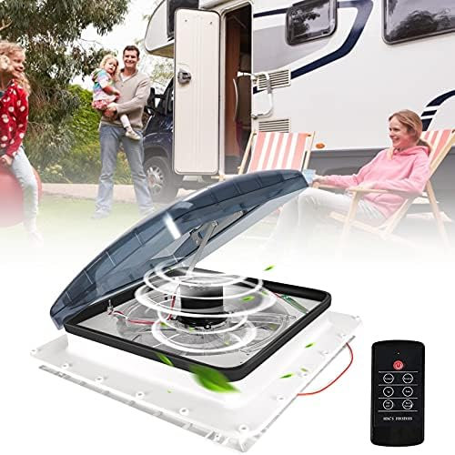 Rouwthio 12V RV Roof Vent Fan w/ 3 Speed Intake & Exhaust Automatic Level Permanent Reversible Motorhome Fan with Electric Crank Lift & Smoke Lid (Includes Screws & Garnish)