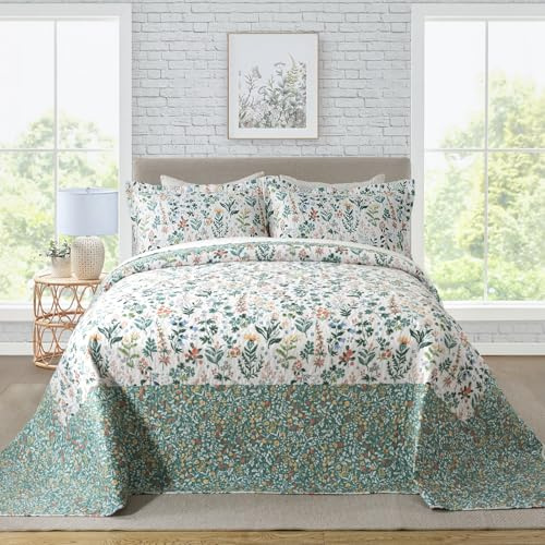 Travan 3-Piece Floral Quilt Super King Quilt Bedding Set, Ultra Soft & Fade Resistant Super King Size Quilt Set with 1 Quilt Set and 2 Shams Purple Quilt for All Season, Exquisite, Super King