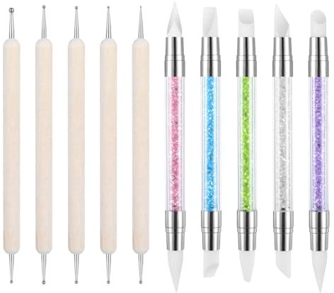 BOHUIZ 5 penne per nail art in silicone a doppia punta, 5 strumenti per punteggiatura a 2 vie, penna per scultura per nail art per resina, pellicola, intaglio, disegno e modellatura 3D, kit