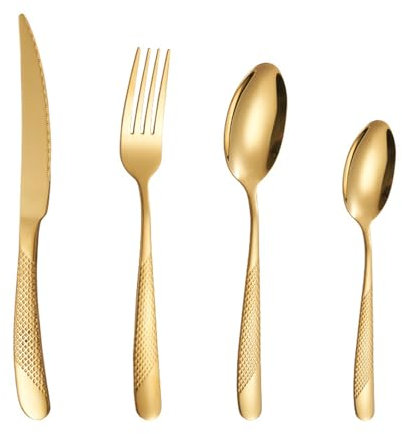 Juego De Cubiertos De 72 Piezas, Cubiertos Martillados De Acero Inoxidable 18/8, Mangos Martillados con Textura De Diamante, Empaque De Caja De Regalo De Cuero De Alta Gama (4 pcs)