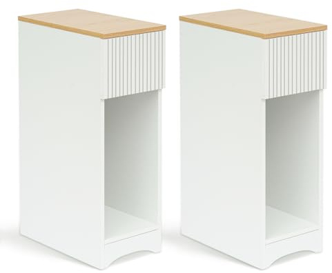 Awhtixbo Schmale Nachttische 2er Set, Holz-Nachttisch mit Schublade und offenem Regal, Modernes schmales Möbel für kleine Räume, Schlafzimmer, Wohnzimmer, Kinderzimmer, Weiß, 20x35x60cm