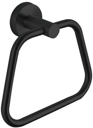DIYZON Anneau Porte-Serviettes Noir - Accessoire de Salle de Bain en Acier Inoxydable 304 - Porte-Serviettes Mural avec Design Trapézoïdal - Adapté à la Salle de Bain et à la Cuisine