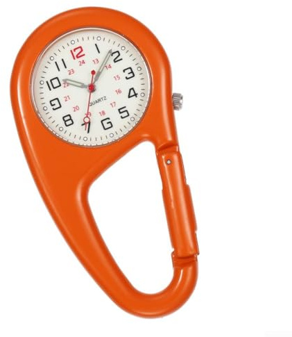 Entgoinggo 1 x Karabiner-Uhr mit leuchtenden Zeigern für Sichtbarkeit bei Nacht, leicht, zum Klettern und Wandern, Outdoor und tragbar (orange)