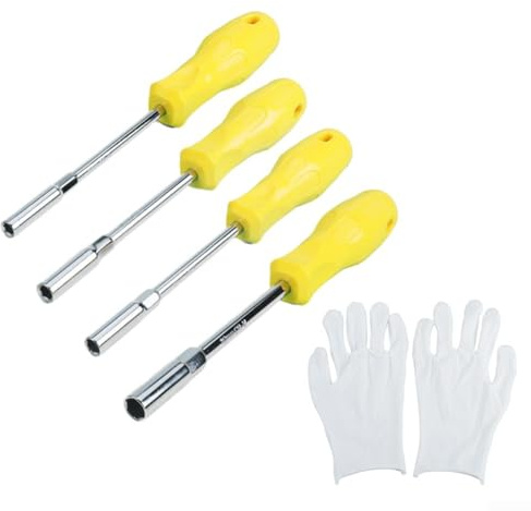 Cacciavite a bussola, set di 4 pezzi, 6-10 mm, con guanti inclusi
