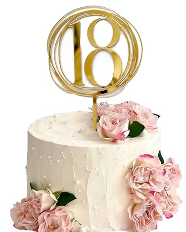 18th Birthday Cake Topper - Gold Number 18 Acrylic Cake Decoration - Elegant Reusable Party Topper for 18th Birthday Celebrations