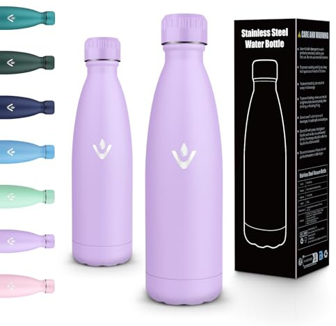 Motswedi Botella Termica 500ml, Doble Aislamiento al vacío, Botella Agua Acero Inoxidable, Termo de Agua para Bebida y Caliente, a Prueba de Fugas para la Escuela, Trabajo, Oficina, Púrpura claro