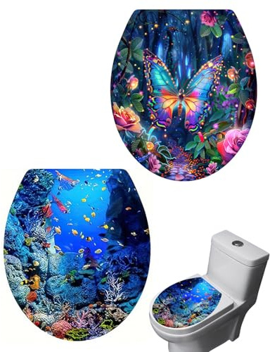 TOZBLEU 2Pcs Aufkleber für Toilettendeckel, WC Sitz Aufkleber, Deckel Selbstklebend Wasserdichte PVC Badezimmer WC-Sitz Aufkleber Kreative Stickers Oval Form Größe 30 * 35cm/35 * 40cm