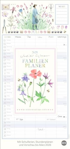Judith Glover: Familienplaner 2025: Familienkalender mit 5 Spalten. Liebevoll illustrierter Familien-Wandkalender mit Schulferien. Hübscher Wandplaner 2025. (Familienplaner Heye)