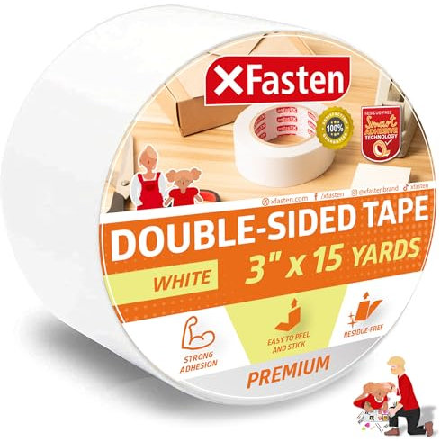 XFasten Double Sided Tape, Removable, 3-Inch by 15-Yards, Single Roll, Residue-free and Surface Safe Double-sided Adhesive Tape