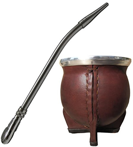 Keramik-Lederbecher in Cuia-Form mit Bombilla zum Trinken von Yerba Mate
