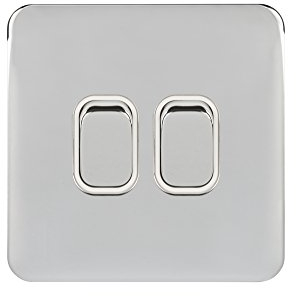 Schneider Electric Lisse Screwless Deco - Double 2 Way Light Switch, 10AX, GGBL1022WPC, Polished Chrome with White Insert