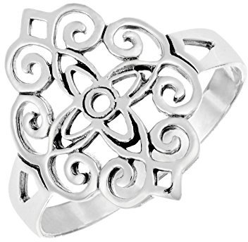 Silverly Filigraner Diamantring aus Sterlingsilber mit Floralem Muster für Damen | 925 Silber Blumenring Spirale Scrollwork | 20er Jahre Jugendstil Schmuck | Durchbrochene Ringe im Vintage-stil