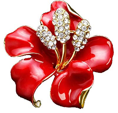 AILUOR Perle Brosche Blume Brosche Pins für Frauen, elegante Emaille Pflaume Blüte Blume Brosche Pin vergoldet Perlen Floral Anstecknadel für Frauen Mädchen Braut Hochzeit Corsage Schmuck (Rot)