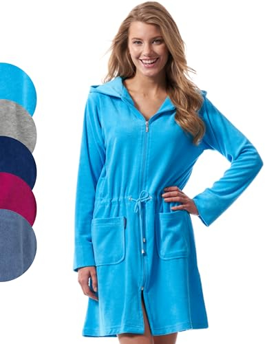 Morgenstern Accappatoio Donna Cerniera con Cappuccio Vestaglia corta Turchese Taglia XS