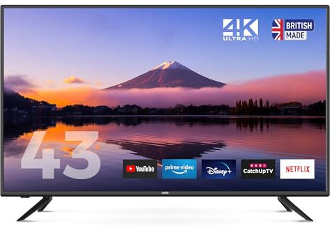 Cello C43RTS 43inch Smart TV 4K Ultra HD LED, Made in UK, FREEVIEW DVB-T2 HD: Prime Video, Netflix, YouTube, Disney+ & Catch Up TV Apps, 3x HDMI 43 inch Smart WiFi 4k TV in Black