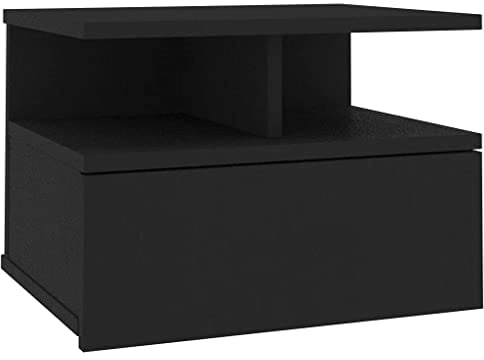 vidaXL Nachttisch Hängend Schublade offene Fächer Nachtkommode Nachtschrank Nachtkonsole Wandboard Wandregal Schwarz 40x31x27cm Holzwerkstoff