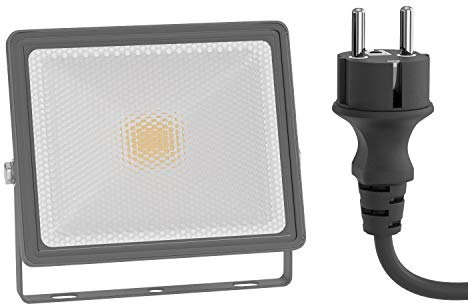 ledscom.de LED Gartenstrahler FLIN für außen, IP66, Stecker, grau, 11,5 W, 837lm, warmweiß