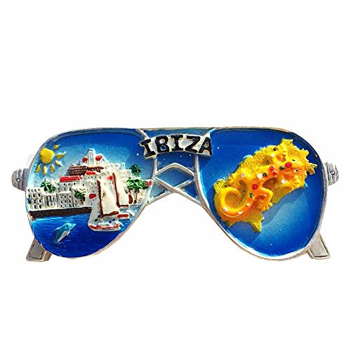 Imán de nevera en forma de gafas de Ibiza España 3D, regalo de recuerdo, hecho a mano, decoración para el hogar y la cocina, colección de imanes de nevera